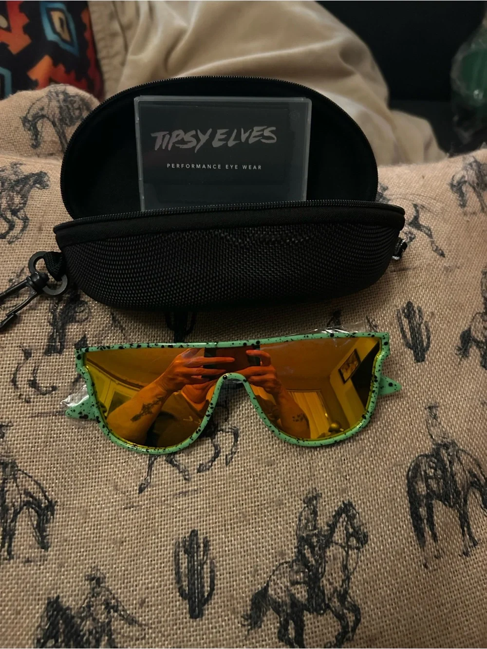 Tipsy Elves Green Speckled Frame Sunglasses with Gold Mirror Lenses